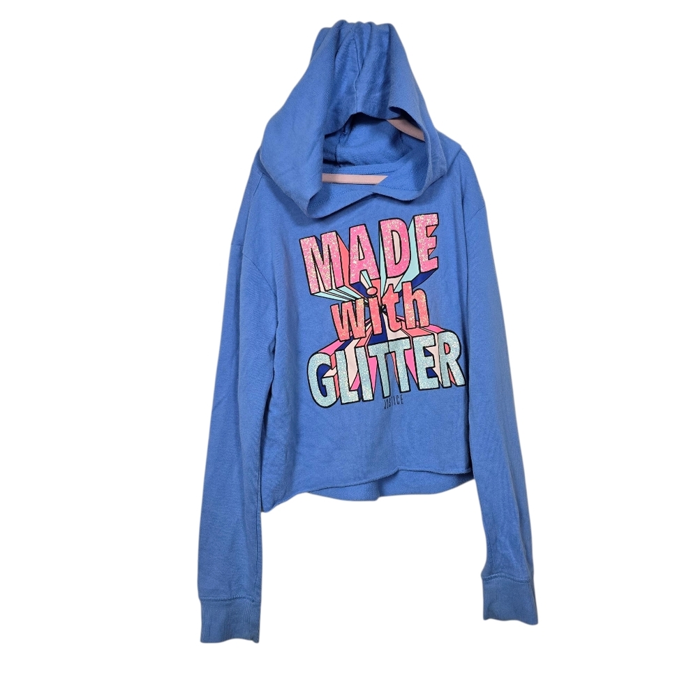 Justice Blue Made With Glitter Cropped Lightweight Hoodie Girls Size 12